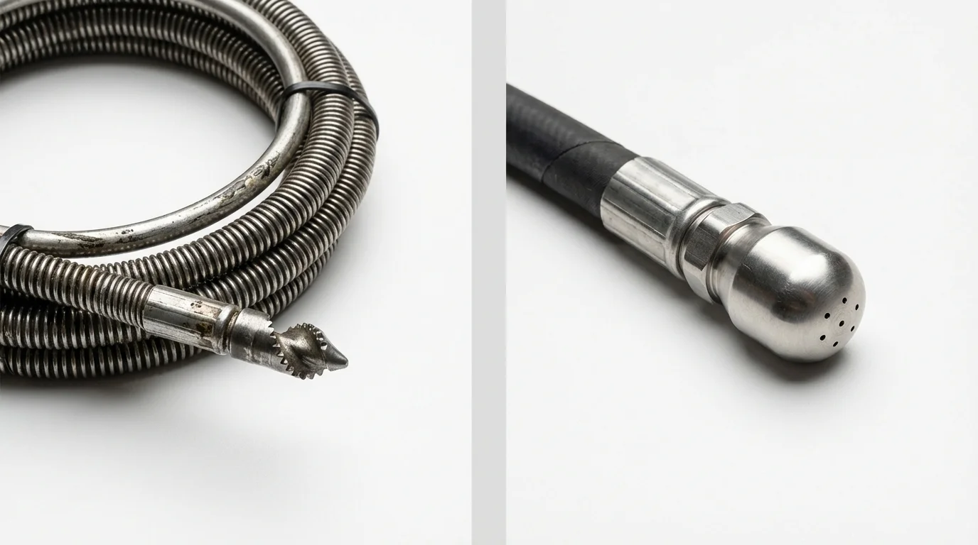 Drain snake cable and hydro jetting nozzle used for drain cleaning in Leavenworth, WA