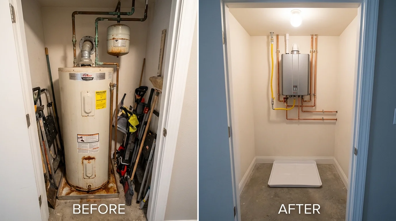 Tank water heater versus wall-mounted tankless unit comparison for Leavenworth, WA homeowners