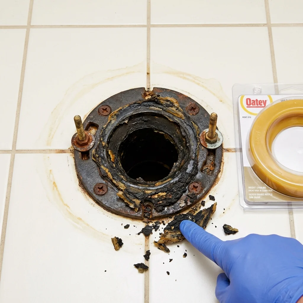 Failed wax ring showing water seepage at the base of a toilet in a Leavenworth, WA home