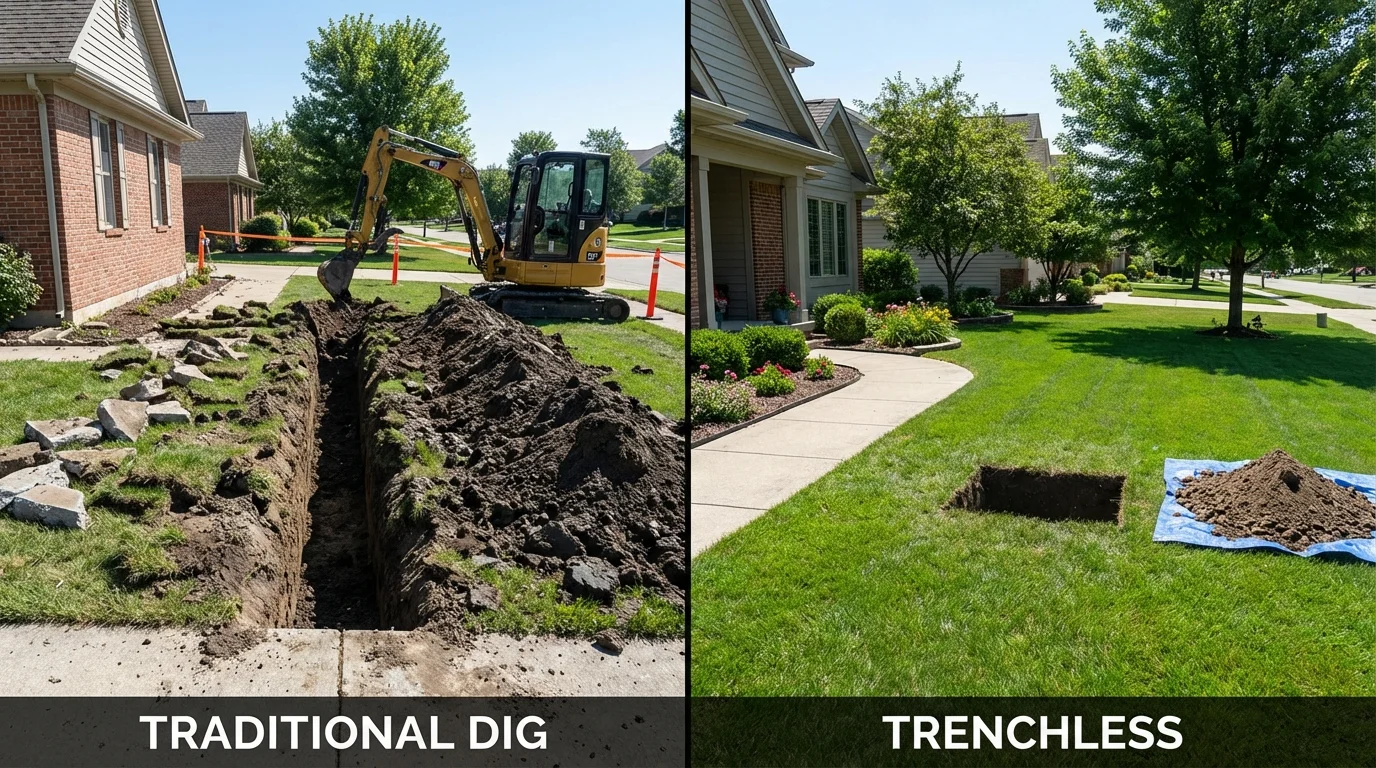 Trenchless sewer repair with minimal yard damage versus traditional excavation in Leavenworth, WA